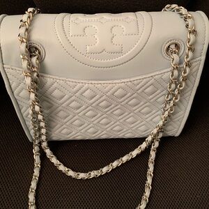 Tory Burch Fleming icy blue leather convertible shoulder bag /crossbody